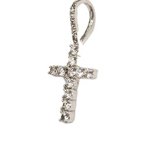 GLD Micro Diamond Simulant Cross in White Gold Iced Signed Necklace Pendant